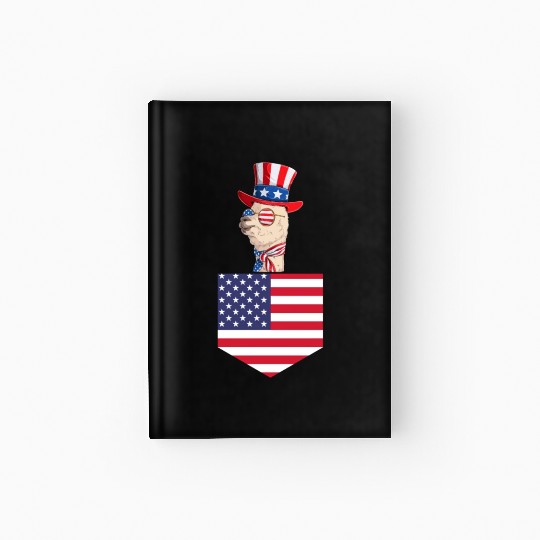 Llama Patriotic Day US Flag Llama Pocket 4th of Hardcover Journal