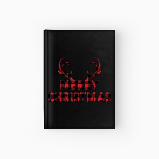 Merry Christmas Buffalo Plaid Deer Antler Hardcover Journal