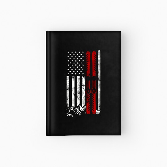 Ski Us American Flag Skiing Hardcover Journal