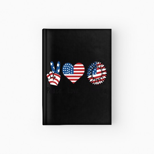 4th of July American Flag Sunflower Peace Love US Hardcover Journal