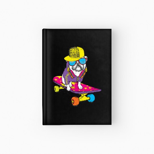 Funny pug on a skateboard Puppy wearing a cap Hardcover Journal