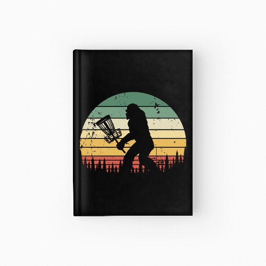 Funny Bigfoot Disc Golf Trees Vintage Sunset Hardcover Journal