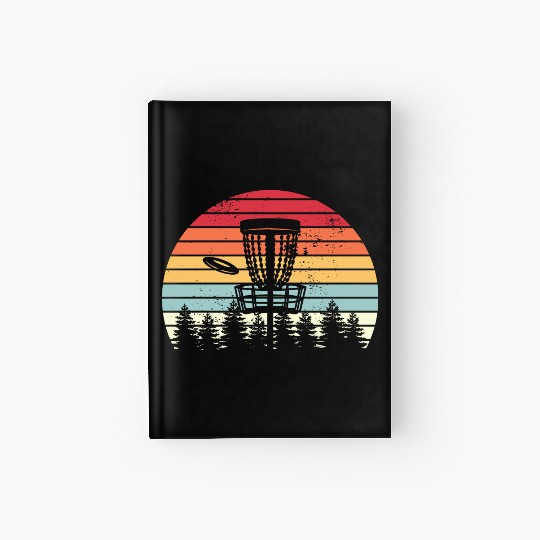Disc Golf Retro Distressed Trees Sunset Hardcover Journal