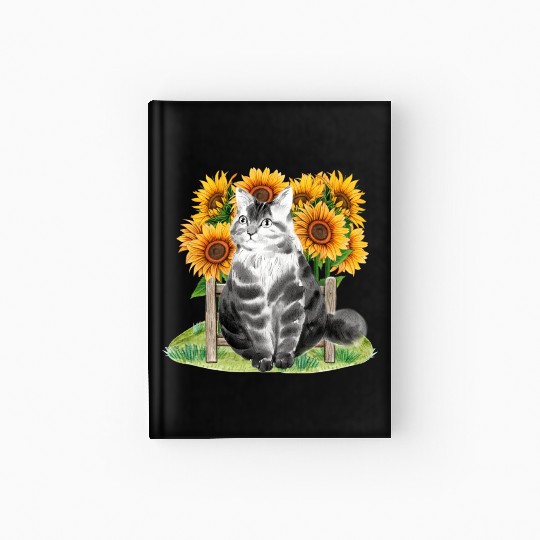 Black Cat With SunFlowers, Gifts For Kitten Lovers Hardcover Journal
