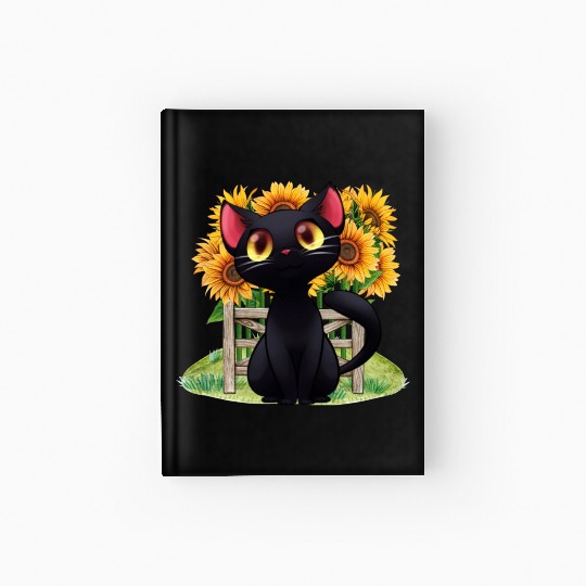 Black Cat With SunFlowers, Gifts For Kitten Lovers Hardcover Journal