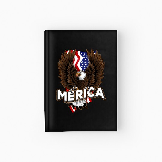 Merica 4th of July Bald Eagle USA American Fla Hardcover Journal
