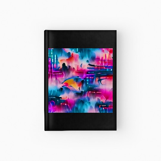 Abstract watercolor pattern in retro neon colors Hardcover Journal