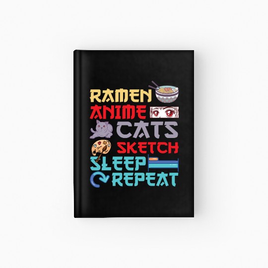 Ramen Anime Cats Sketch Sleep Hardcover Journal