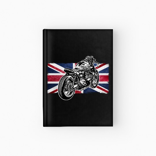 Cafe Racer Bike, Distressed UK Flag Vintage Ride Hardcover Journal