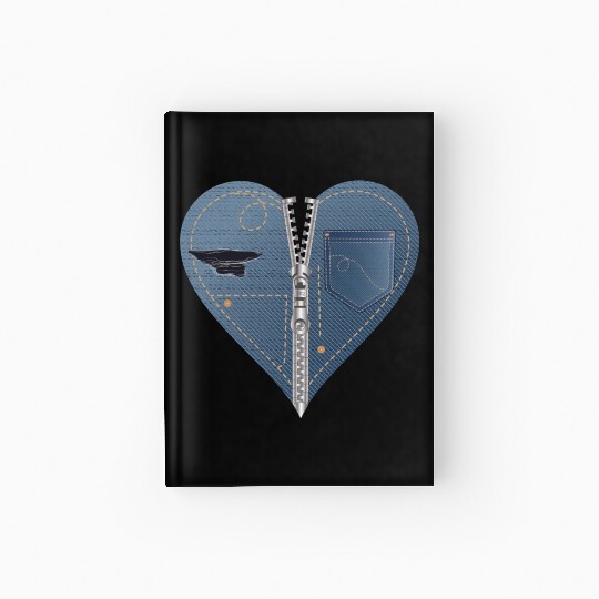 light blue heart in jeans look with zipper Hardcover Journal