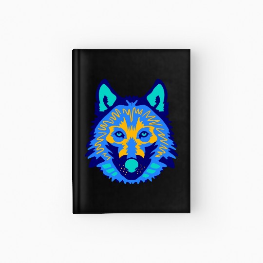 blue wolf face Hardcover Journal