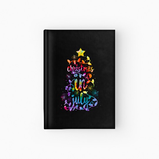 Christmas In July Colorful Xmas Tree Lights Hardcover Journal