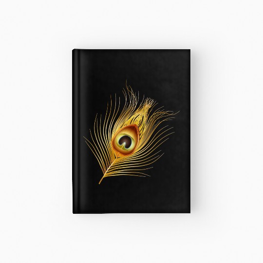 hand drawn gold colored peacock feather Hardcover Journal