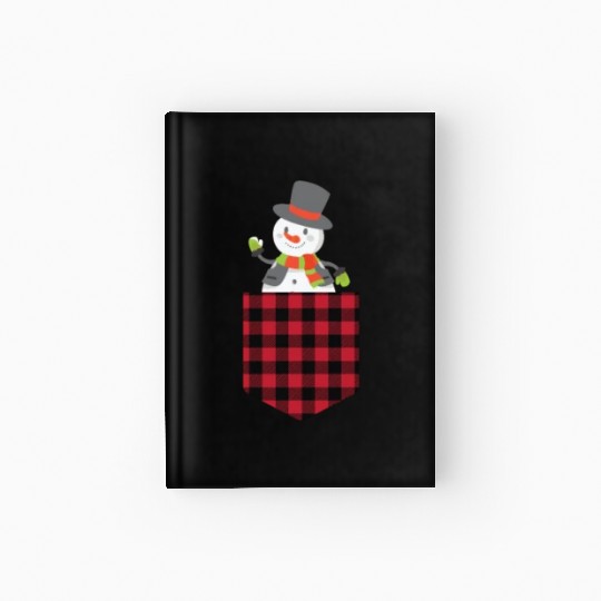 Christmas Cute Snowman In Buffalo Plaid Pocket Hardcover Journal