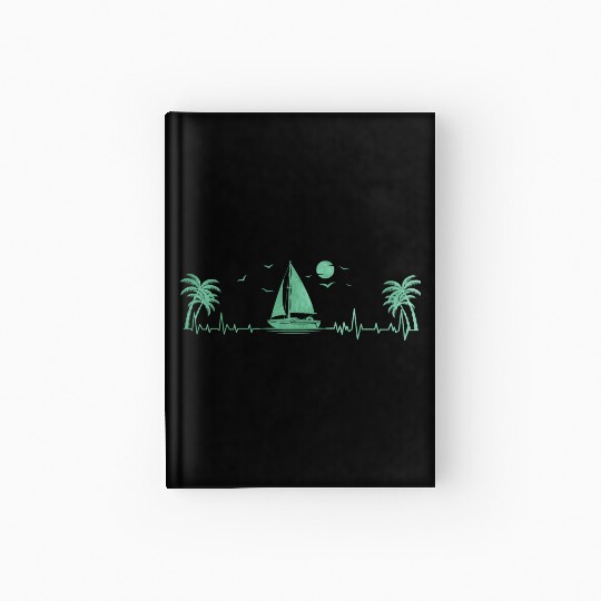 Sailboat Heartbeat Sunset Men Ocean Hardcover Journal