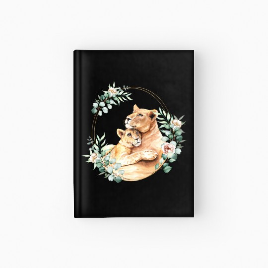 Mommy and Baby Lion in a Floral Gold Wreath Frame Hardcover Journal