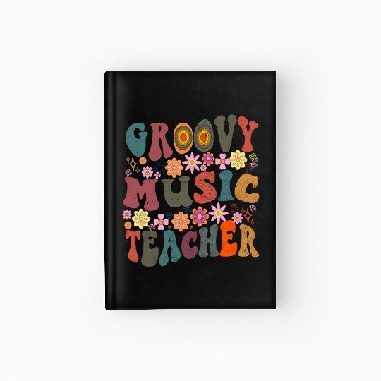 Groovy music teacher colorful retro Back To School Hardcover Journal