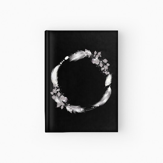 delicate frame of silver colored feathers & leaves Hardcover Journal