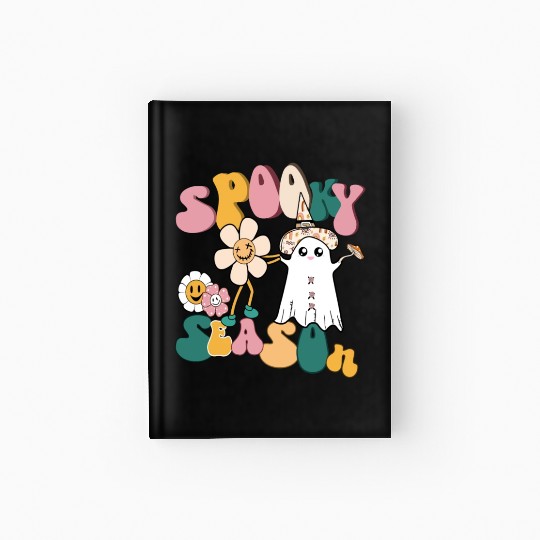 Spooky Season Retro Flowers Halloween Ghost Girls Hardcover Journal