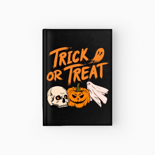 Halloween scary pumpkin head, skull and ghost Hardcover Journal