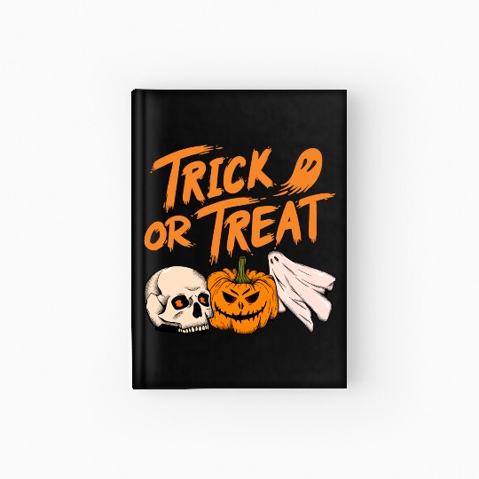 Halloween scary pumpkin head, skull and ghost Hardcover Journal