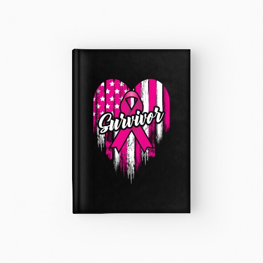 Breast Cancer Survivor Pink Ribbon American Flag Hardcover Journal