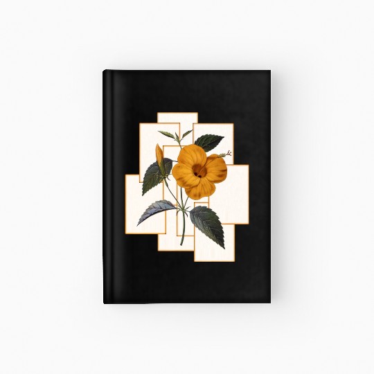 Yellow Hibiscus Flower With Golden Rectangle Hardcover Journal