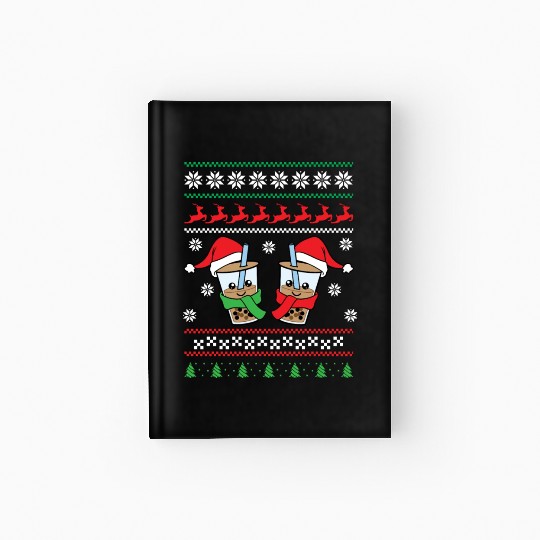 Christmas Bubble Boba Tea Winter Xmas Holiday Hardcover Journal