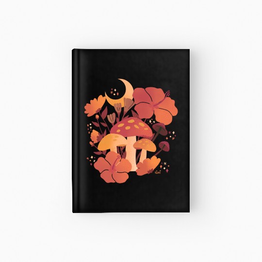 Fall Mushrooms and Hibiscus Floral Nights Hardcover Journal