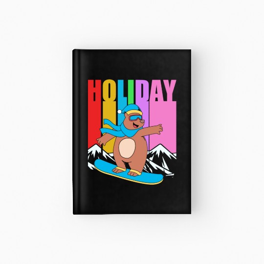 Winter Holiday Bear Snowboard Retro Snowboarding Hardcover Journal