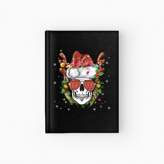 Christmas Skull Reindeer Santa Hat Hardcover Journal