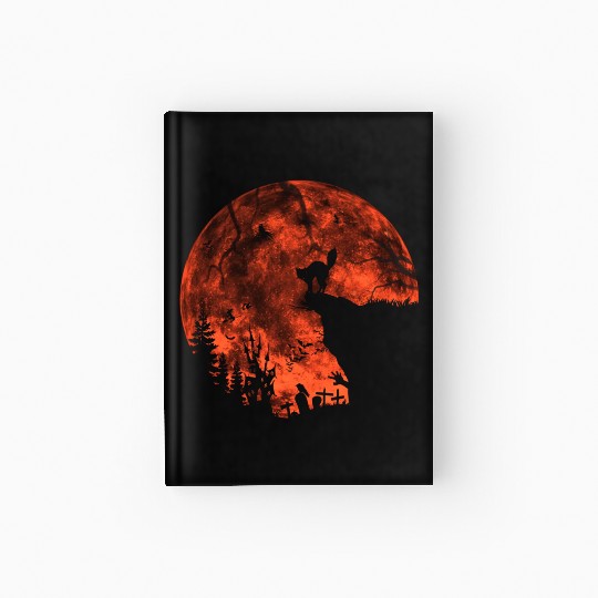 Cat Red Moon trick or treat Bats Forest Funny Hall Hardcover Journal