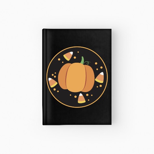 Pumkpin on a circle with candy corn Hardcover Journal