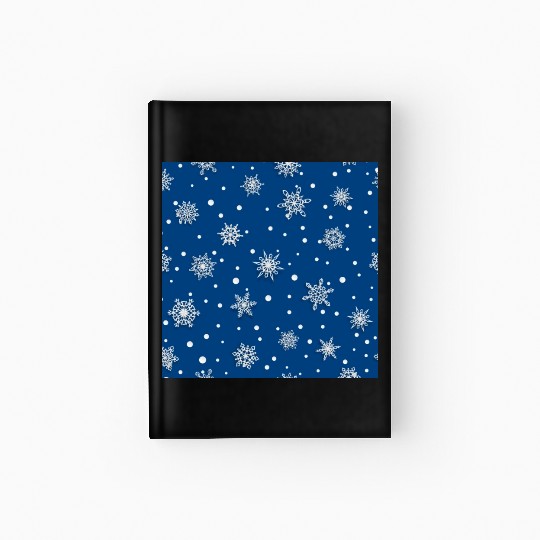 Modern Navy Blue Snowflakes Pattern Hardcover Journal