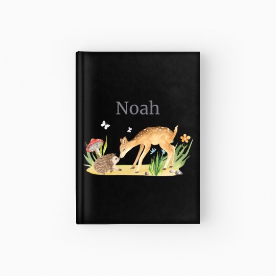 Forest Animal Deer Hedgehog Flowers Name Noah Hardcover Journal