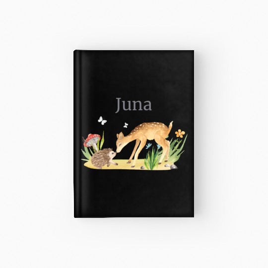 Forest Animal Deer Hedgehog Flowers Name Juna Hardcover Journal
