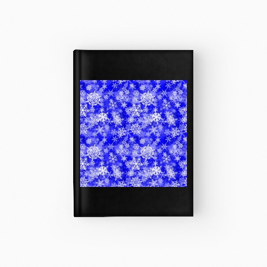 Navy Blue White Snowflakes Pattern Hardcover Journal