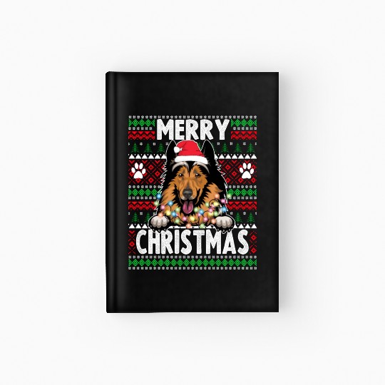 Collie Christmas Lights Dog Lovers Xmas Pajama Hardcover Journal