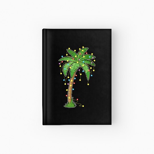 Christmas Lights Palm Tree Beach Funny Tropical Hardcover Journal