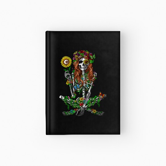 Skeleton Hippie Psychedelic Sunflower Nature Flora Hardcover Journal