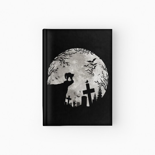 Halloween Black Cat Werewolf Full Moon Bats trick Hardcover Journal