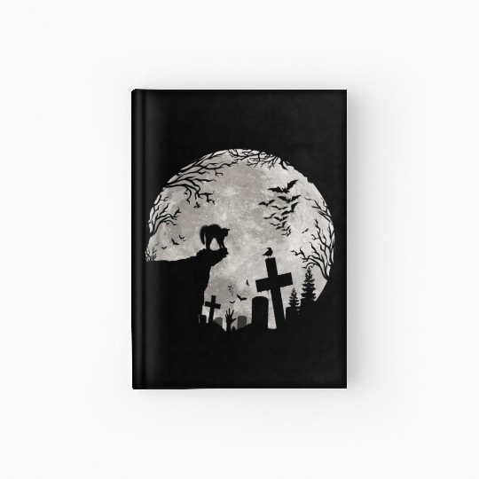 Halloween Black Cat Werewolf Full Moon Bats trick Hardcover Journal