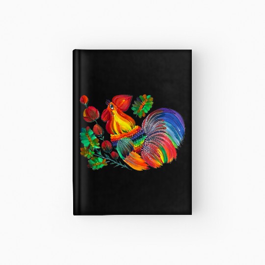 Magic cock. Petrykivka painting. Rainbow rooster Hardcover Journal