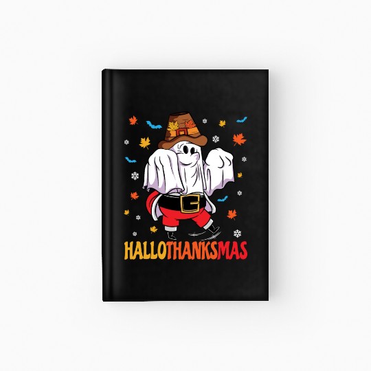 Happy Hallothanksmas Halloween Thanksgiving Santa Hardcover Journal