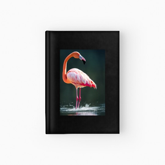 Flamingo in a lake with water splashes Hardcover Journal