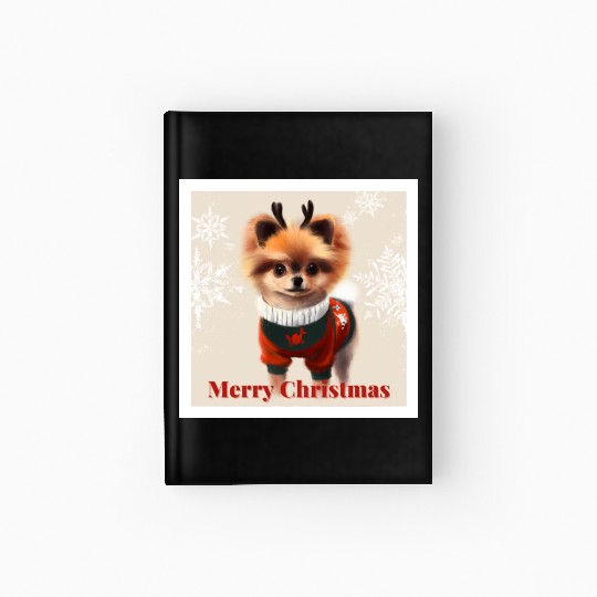 Sweet Miniature Spitz pomeranian in a Christmas. Hardcover Journal