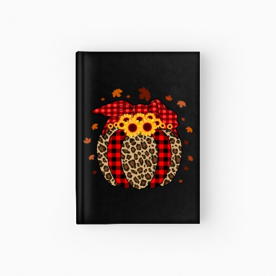 Pumpkin Jack O' Lantern Leopard Plaid Halloween Hardcover Journal