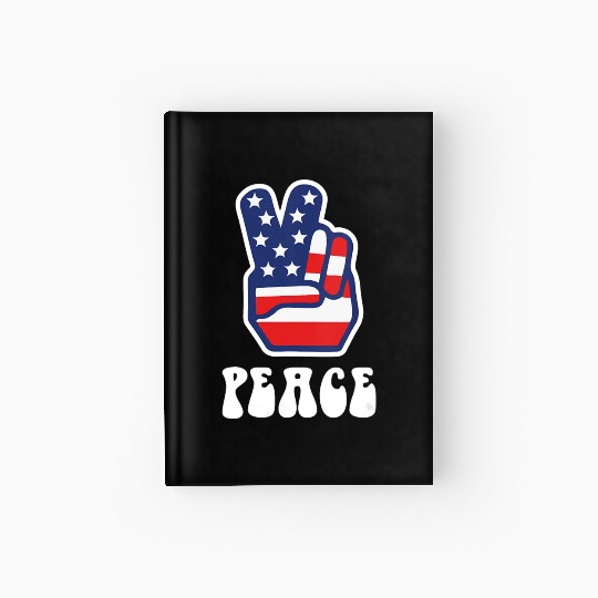 Womens Peace Sign US Flag Stars Stripes Hippie Hardcover Journal