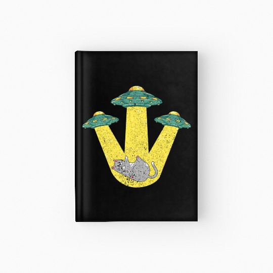 Science Fiction UFO Cat Abduction Pet Animal Alien Hardcover Journal
