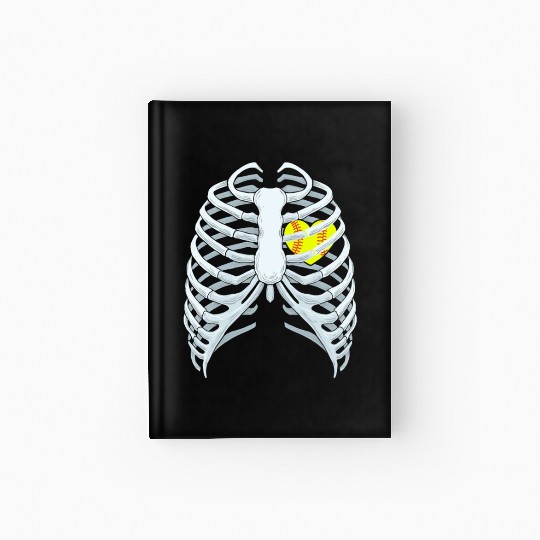 Funny Softbal Heart Skeleton Rib Cage Halloween Hardcover Journal